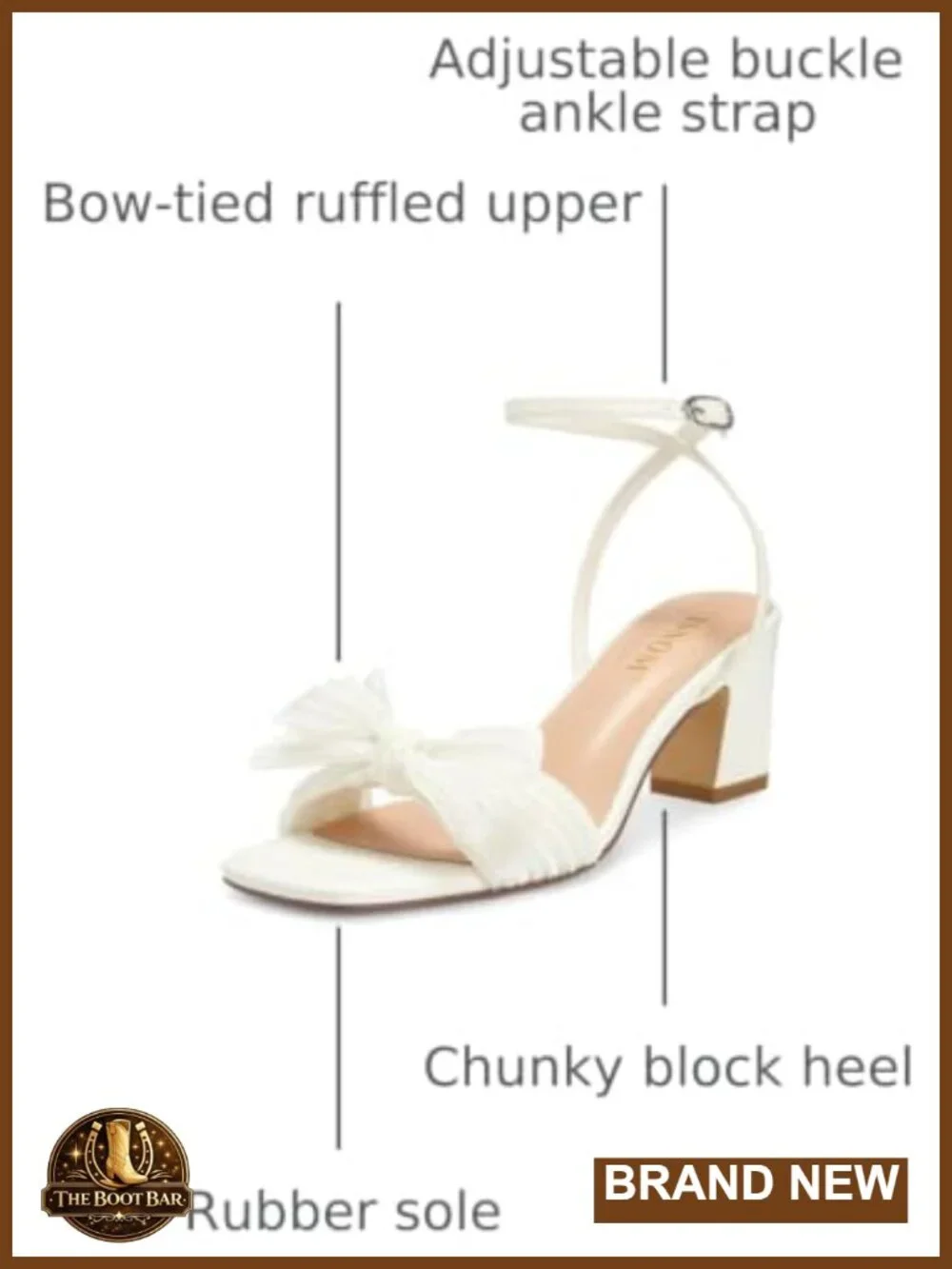 Women's Bow Heeled Sandals Square Toe Ankle Strap Block Heel